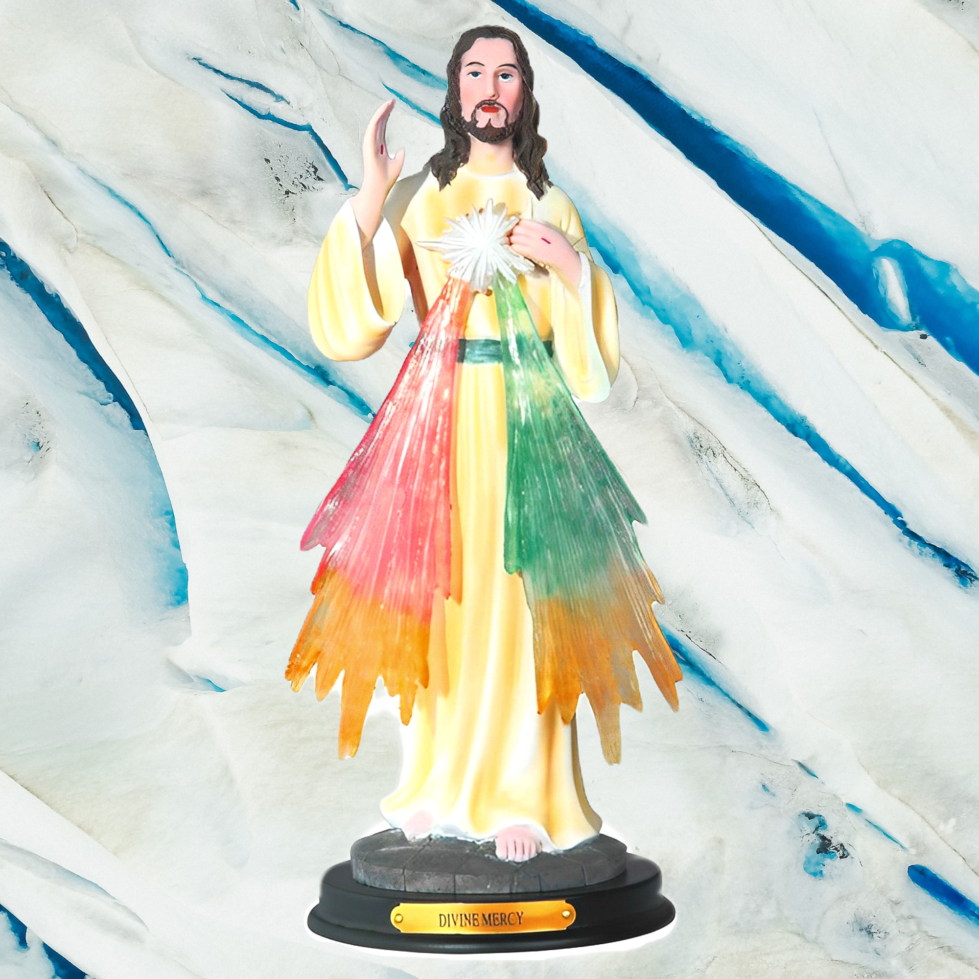 Divine Mercy Jesus Statue - 12" I Trust In You Figurine rays blood water resin altar