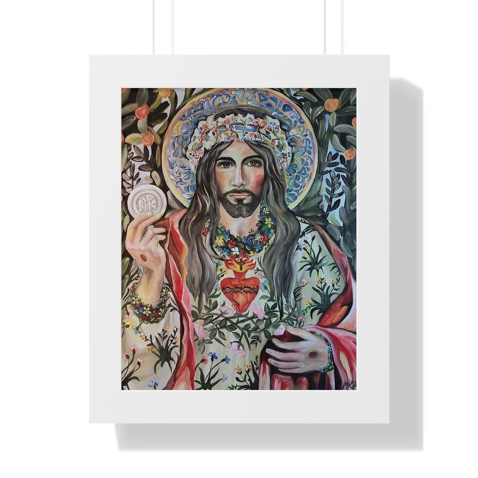 Thumbnail: Sacred Heart of Jesus Botanical - Framed Art Print: Jesus Portrait