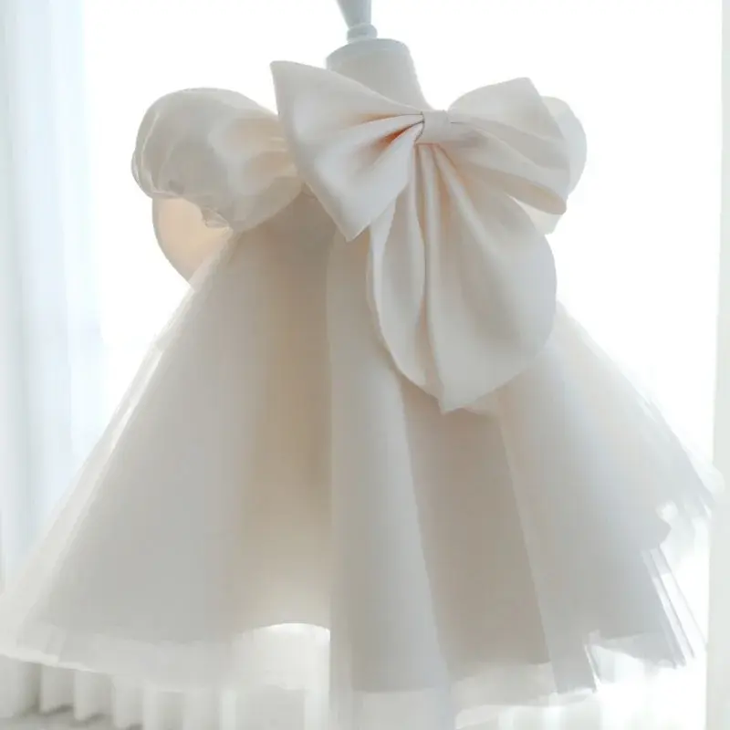 Thumbnail: Catholic Baby Girl Ruched Tutu Baptism Dress 1-12Y ~~ Silk Ball Gown, cotton polyester voile lace mid-calf short puff sleeve