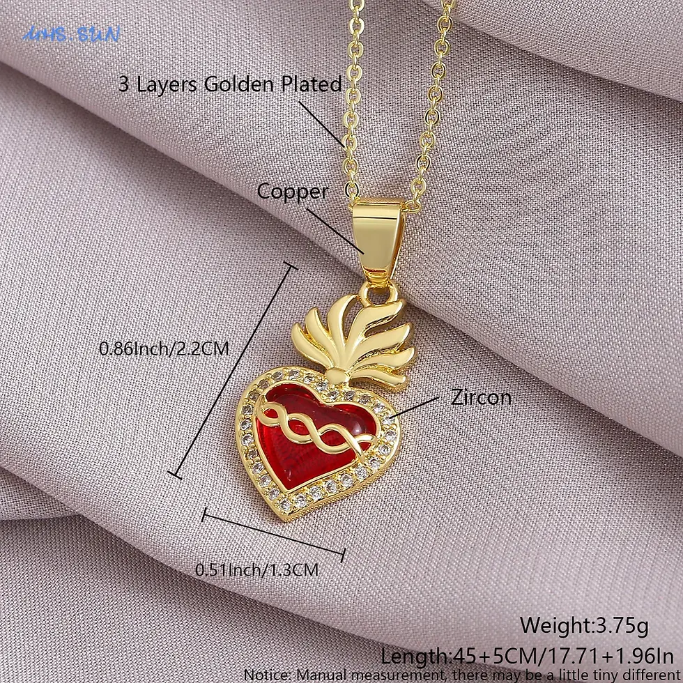 Thumbnail: MHS.SUN Gold Plated Sacred Heart of Jesus Cross Necklace Red Zircon