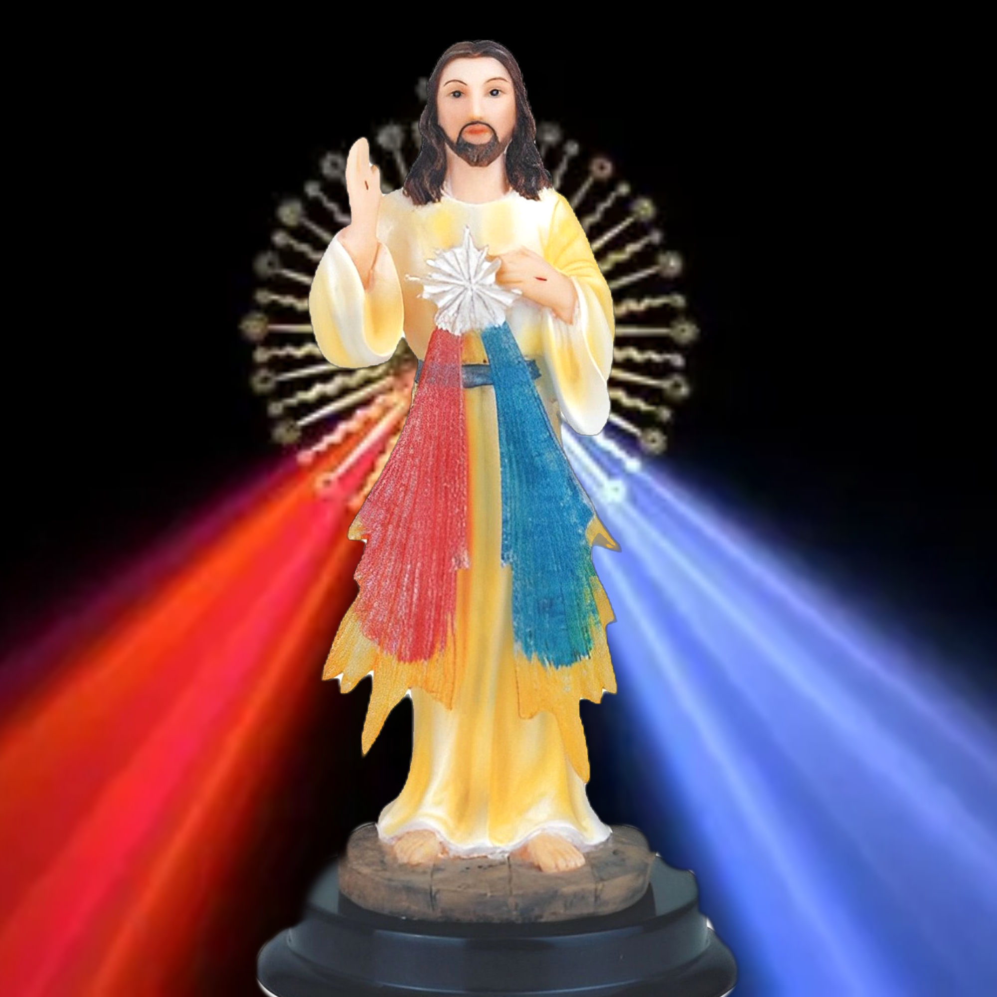 Divine Mercy Jesus Statue - 5" I Trust In You Pocket Figurine rays red pale resin