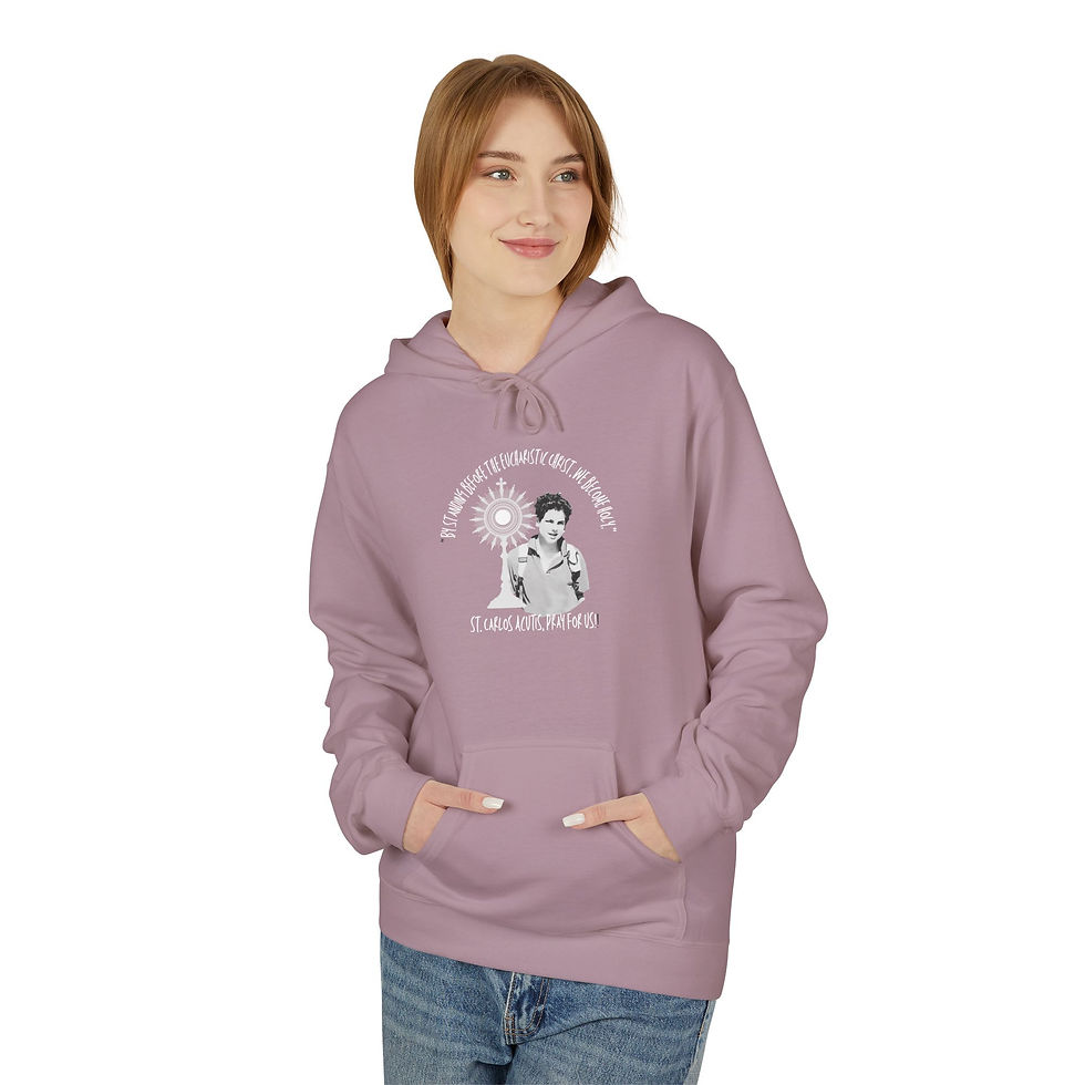 Thumbnail: St. Carlos Acutis Hoodie - Eucharistic Grace Wrap, cotton hoodie with faith design