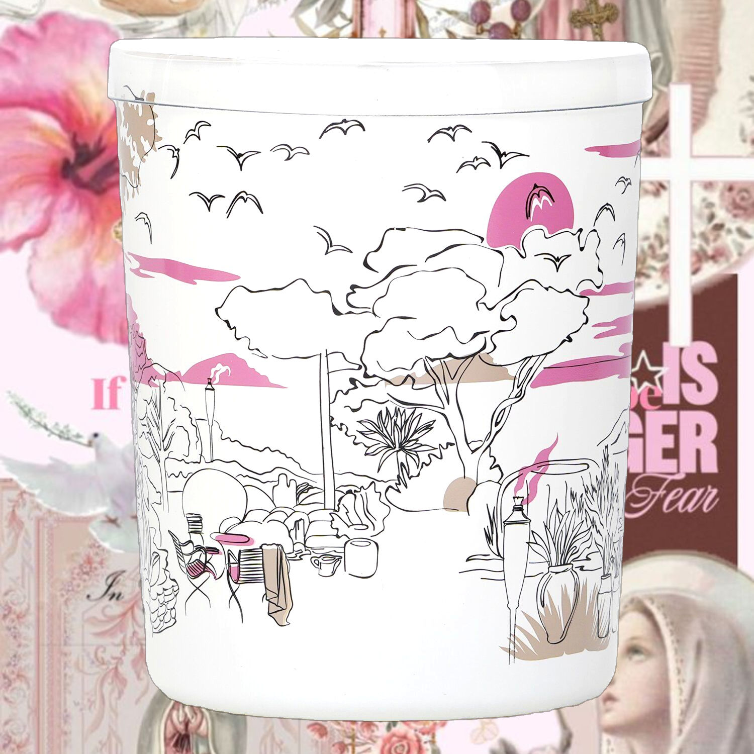 Mediterranean Garden Vigil Candle - 6.35oz French Eden Ember white glass fig tree lavender drawing