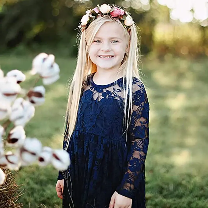 Thumbnail: Girls Lace Dresses for First Communion, polyester girl communion dress ankle-length lace floral full sleeve ball gown