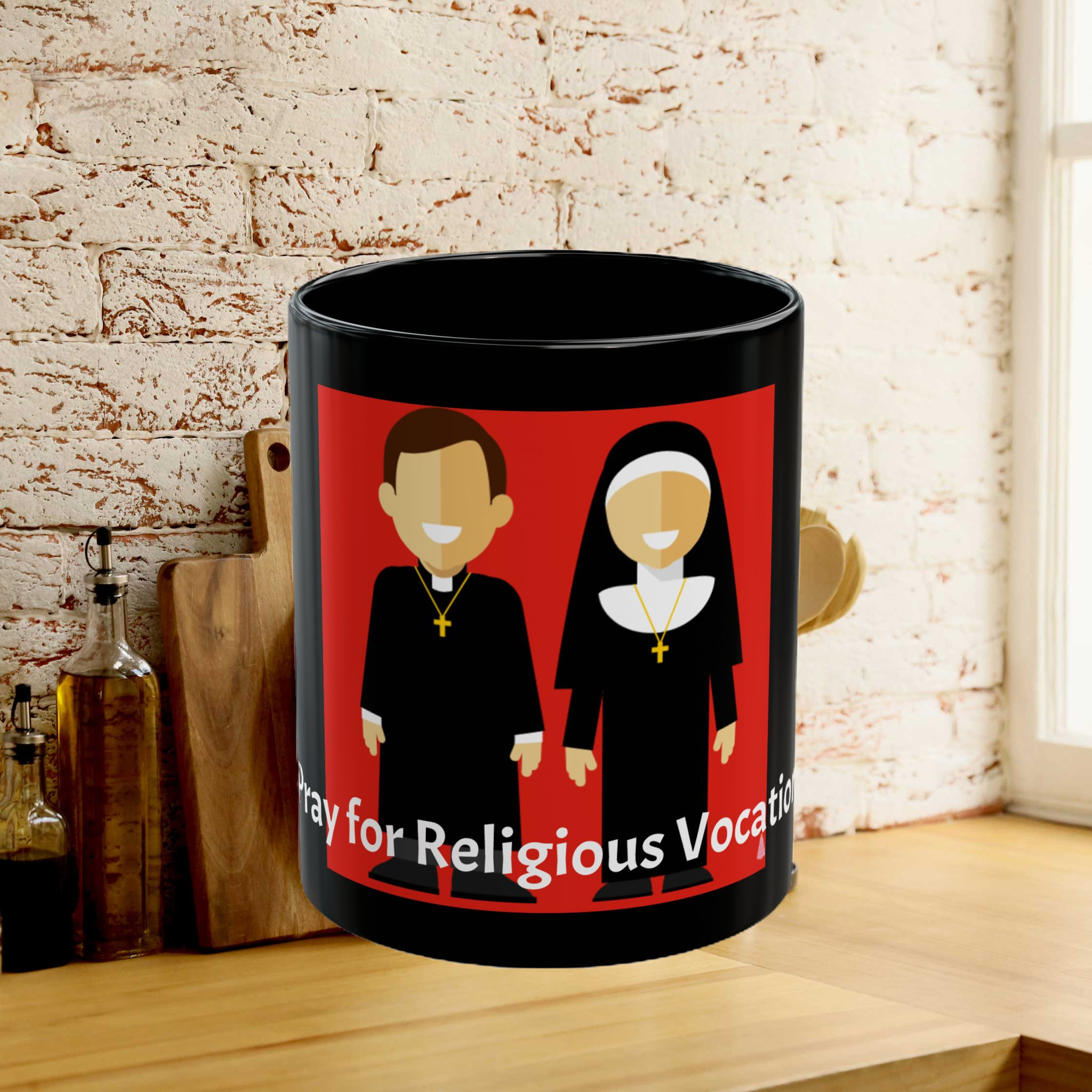 "Pray for Religious Vocations" Black Mug (11oz)