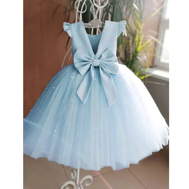 Thumbnail: Catholic Girl White Beading Tulle First Communion Dress 3-12Y — Modest Ball Gown, cotton polyester satin mesh knee-length sho
