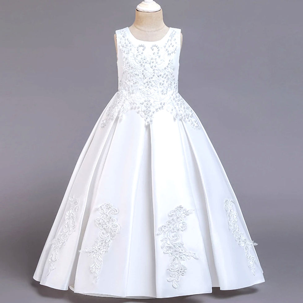 First Communion Beaded Gown - Ankle-Length Purity Dress white beaded tulle ball gown