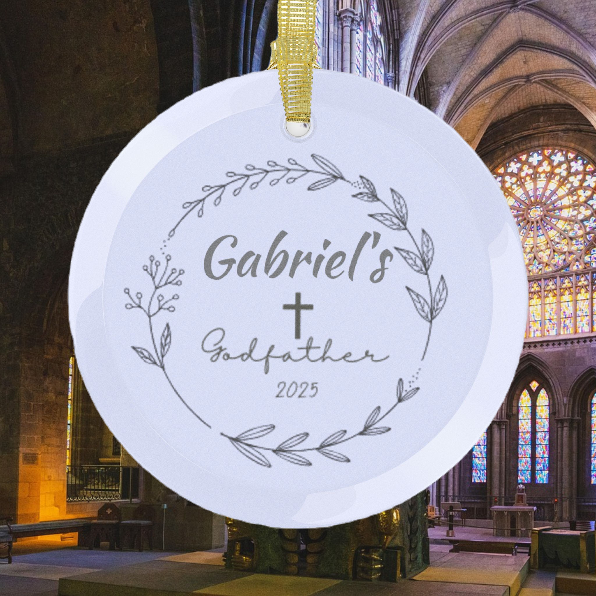 Godfather Glass Ornament - Sponsor Sphere Keepsake, glass sphere with custom godfather design
