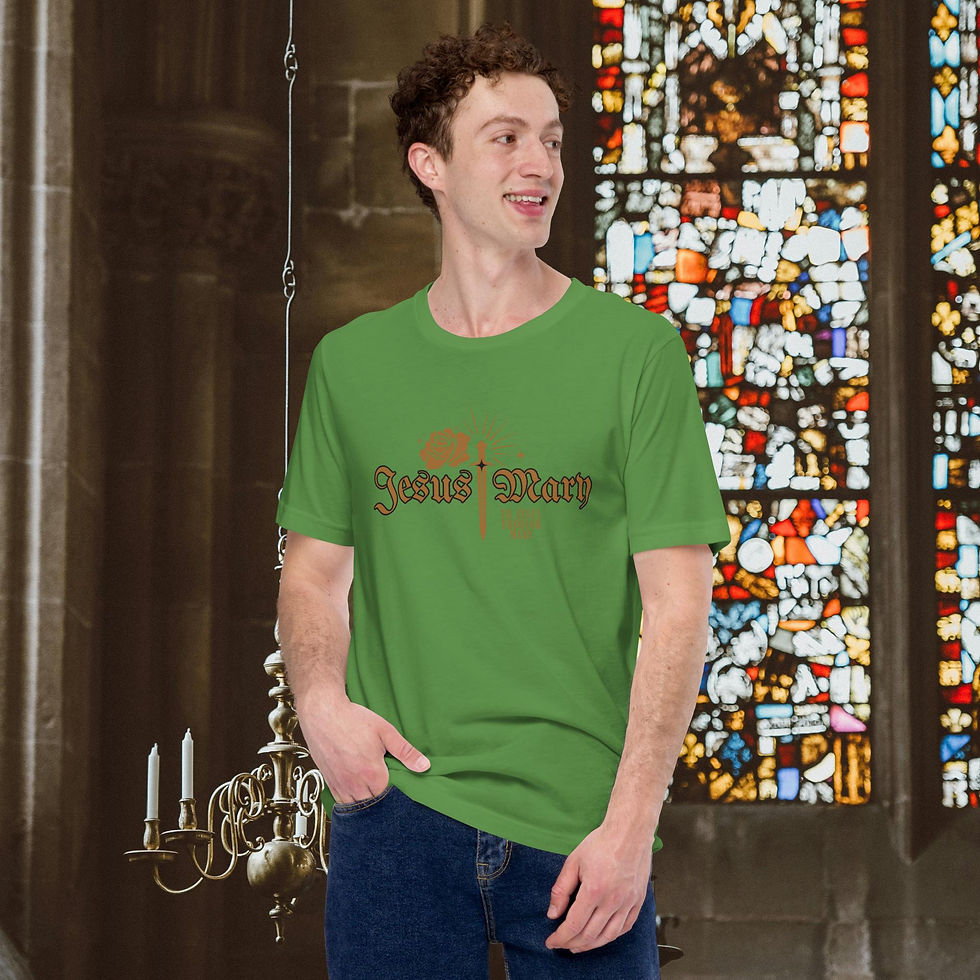 Thumbnail: To Jesus Through Mary T-Shirt, Faithful Wear, made in the US.