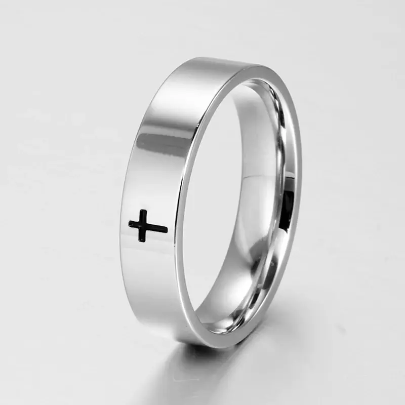 Thumbnail: Stainless Steel Cross Ring – Silver Finish (Unisex)