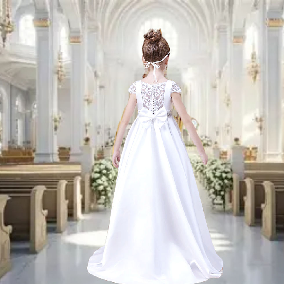 Thumbnail: First Communion Girl Dress - Satin Elegance Gown, crepe girl communion gown floor-length applique solid sleeveless ball gown