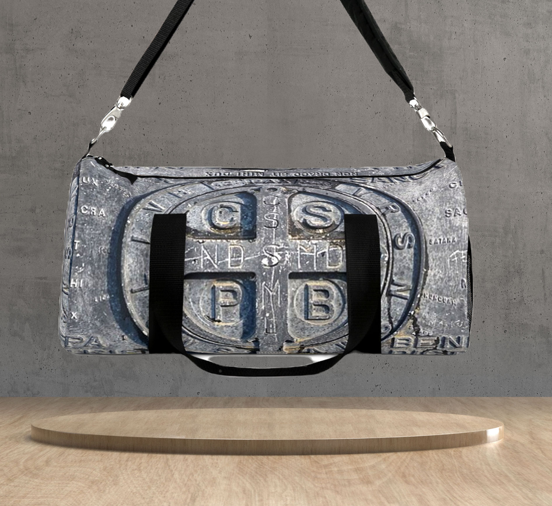 Ancient Carved Benedict Duffle - Sacred Guard Bag, unique stone-carved medal duffle assembled in the USA