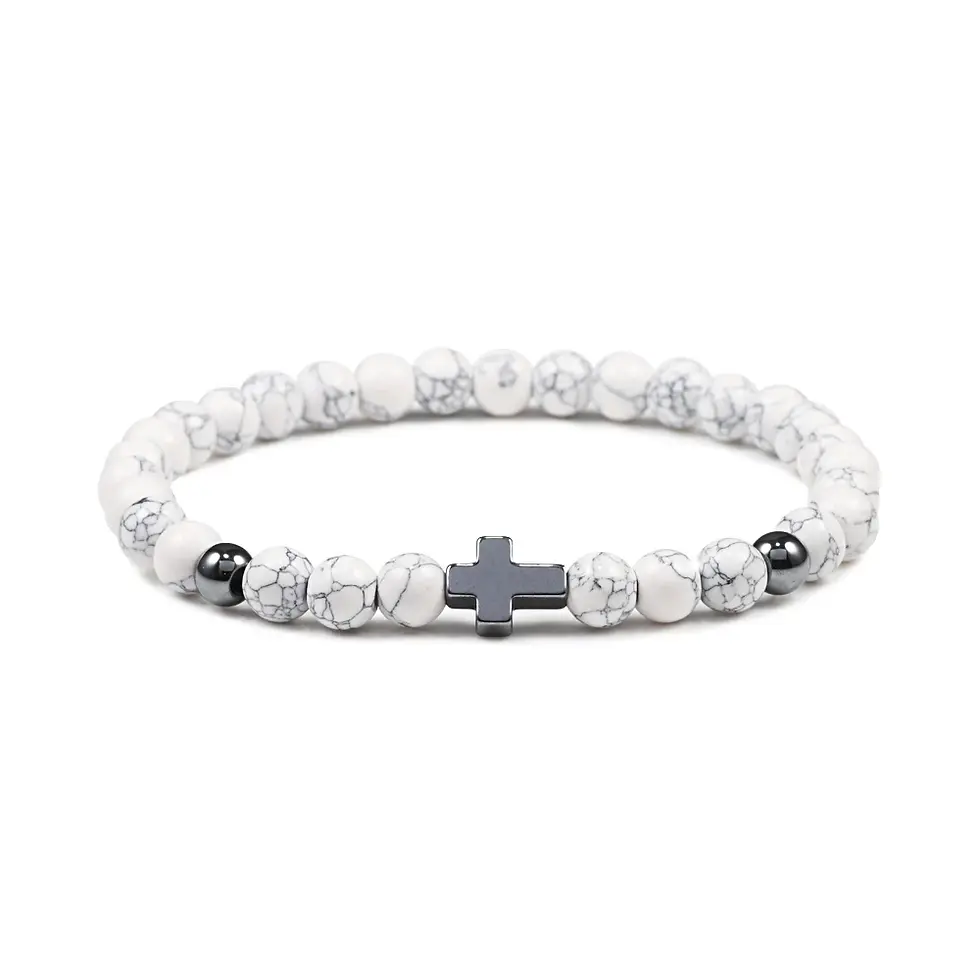 Thumbnail: Natural Stone Rosary Bracelet - Cross Onyx Beads