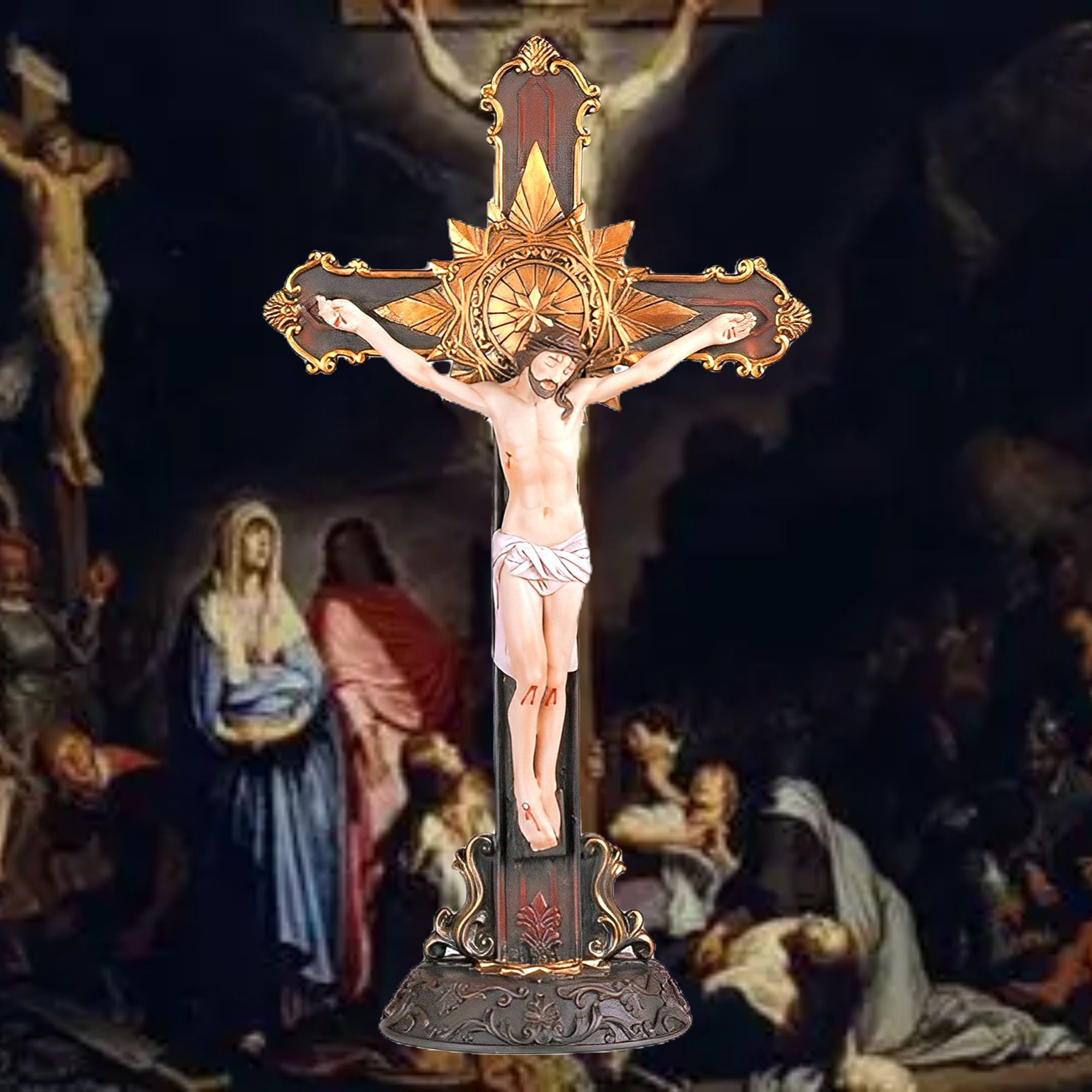 Resplendent Crucifix 12" Standing Sunburst Cross Cold-Cast Bronze USA Assembled