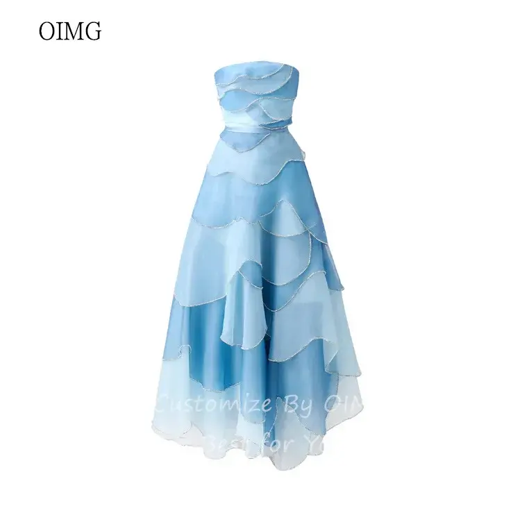 Thumbnail: Blue Strapless a Line Prom Gown