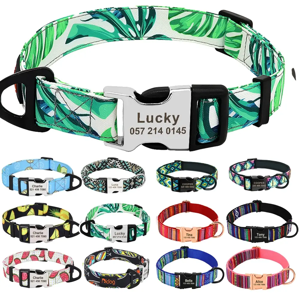 Nylon Pet Dog Collar Personalized Custom Nameplate