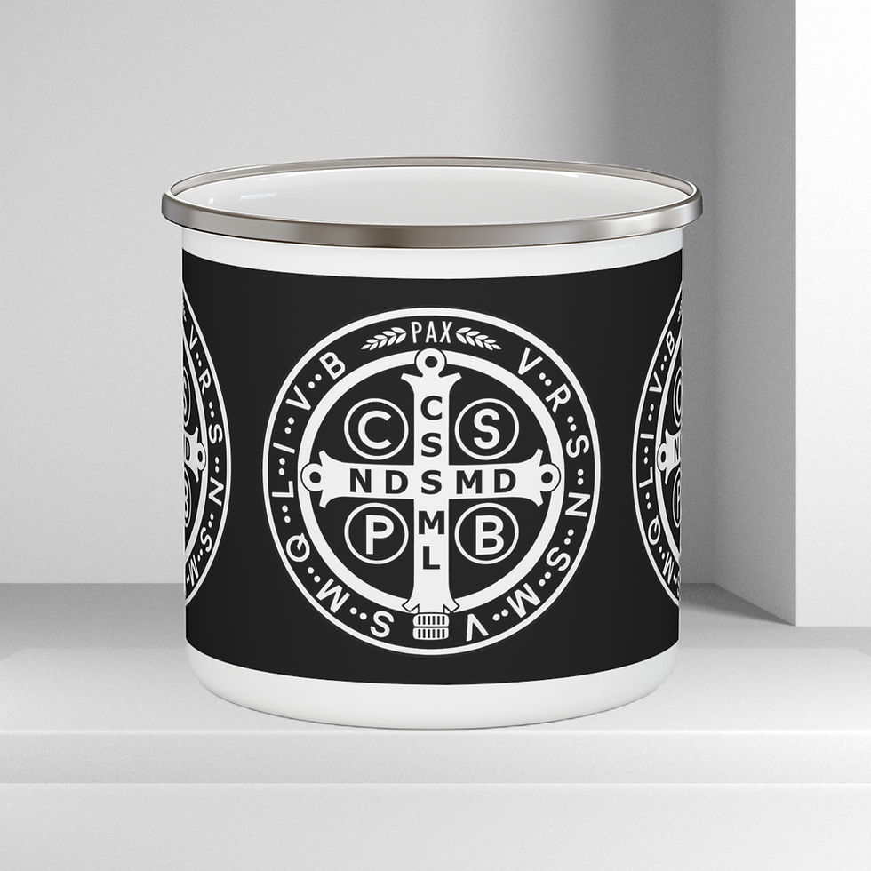 "St. Benedict Shield" Enamel Camping Mug | Black | 12oz