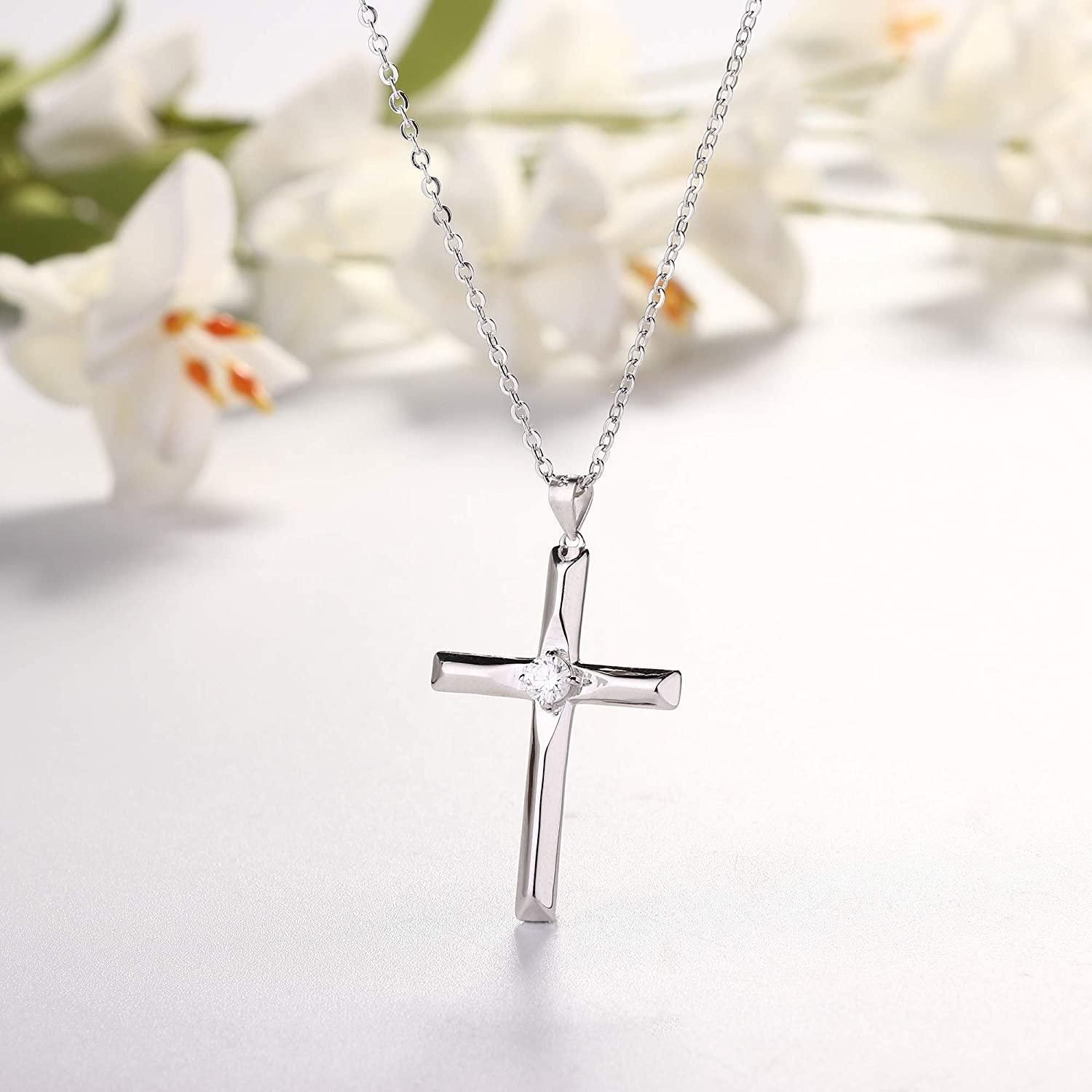 First Communion Cross Necklace - Sterling Silver Faith Pendant zirconia cross 925 chain