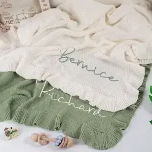 Thumbnail: Named Winter Guardian Blanket - Cotton Cover, personalized embroidered name cotton knit baby blanket winter