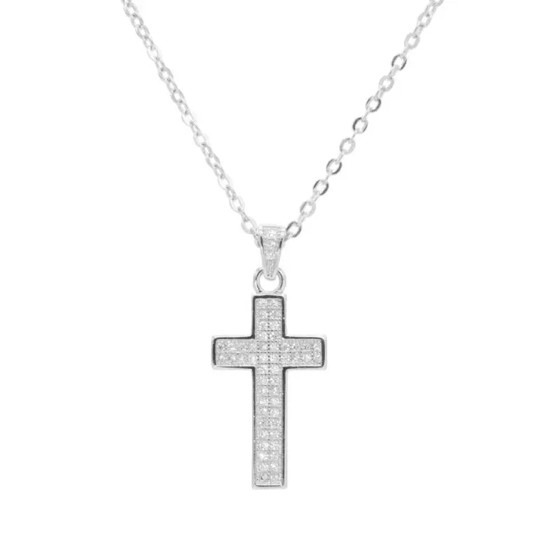 Thumbnail: First Communion Cross Pendant - Victory's Golden Mark Necklace gold copper zirconia cross chain