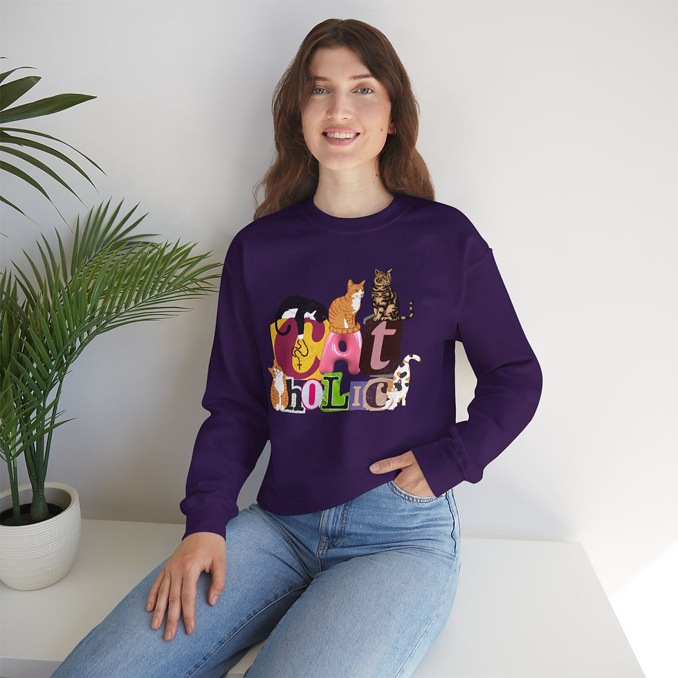 Thumbnail: "CAT-holic" Cozy Heavy Blend™ Crewneck Sweatshirt