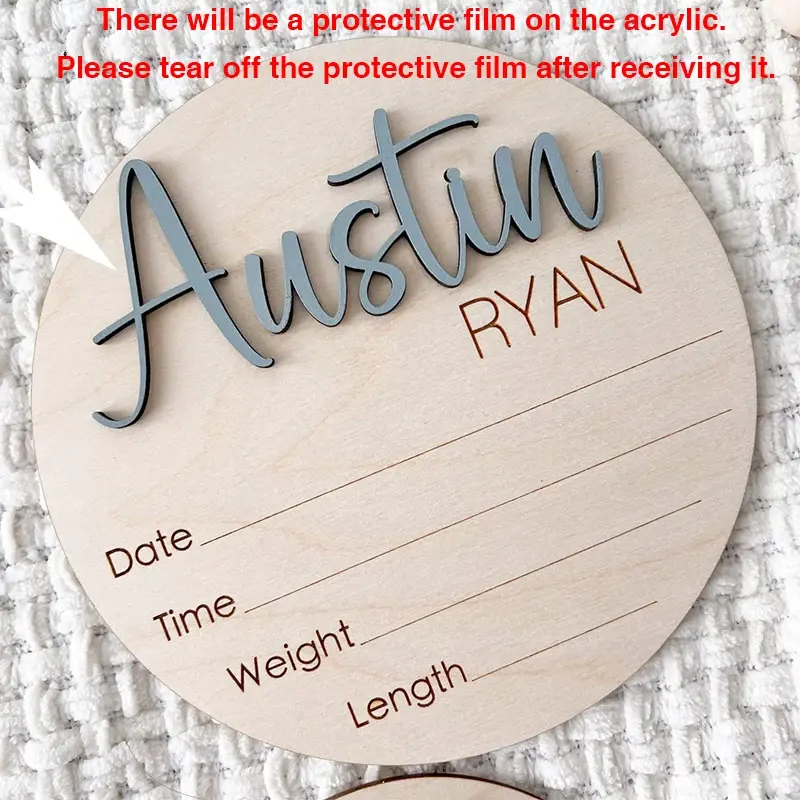 Thumbnail: Custom Birth Herald Plaque - Heaven's New Citizen Wood Sign, personalized wooden name banner with jute cord