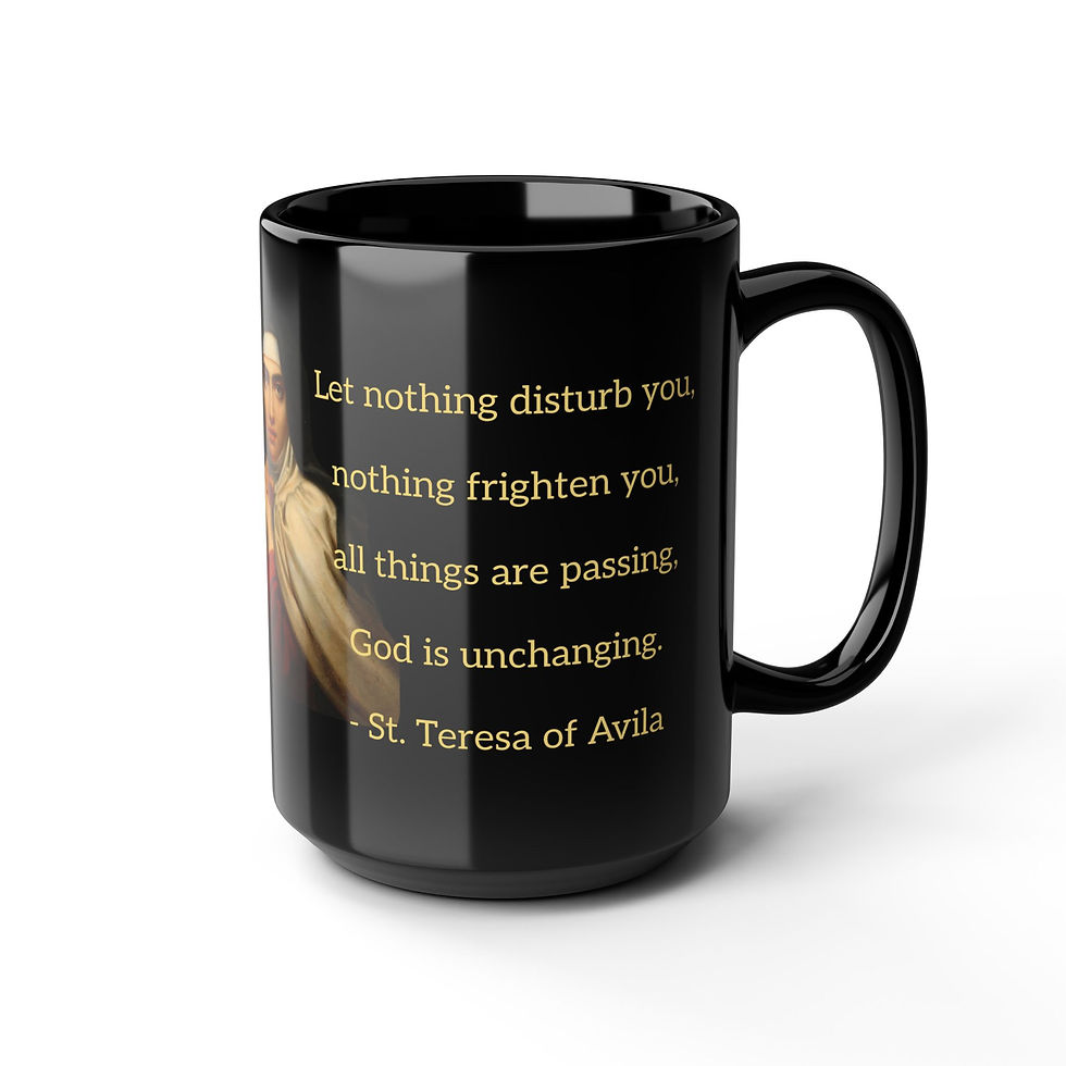 Thumbnail: St. Teresa Mug - Tranquil Spirit Chalice, glossy ceramic mug with faith design