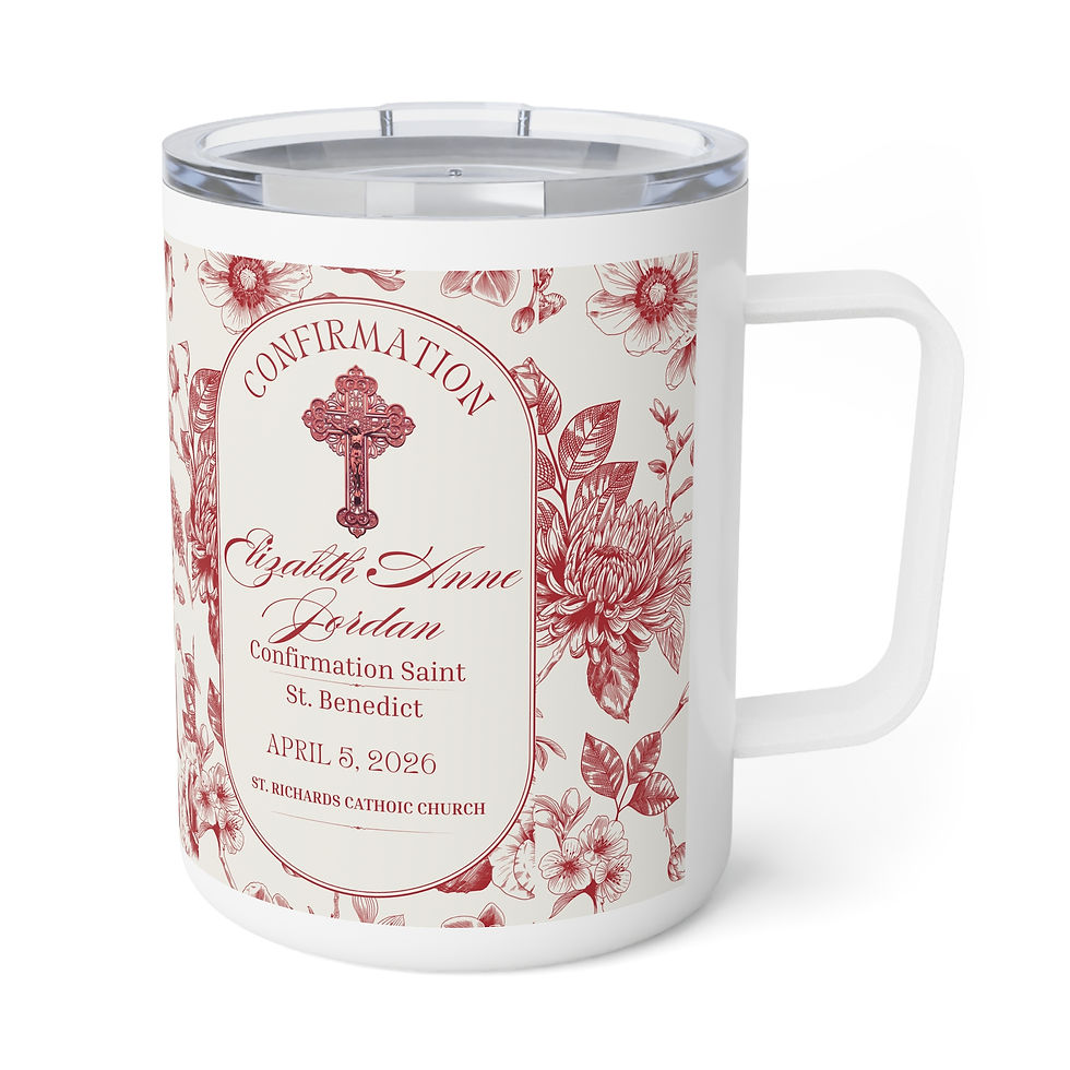 Confirmation Red & Beige Insulated Mug - Personalized 10oz, stainless steel insulated mug with red and beige Confirmation des