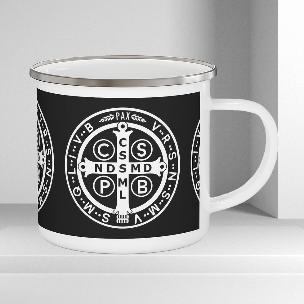 "St. Benedict Shield" Enamel Camping Mug | Black | 12oz