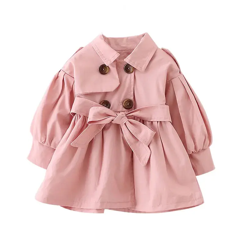Thumbnail: Little Guardian Trench Coat for girls, 100% cotton classic double-breasted with belt, autumn modesty