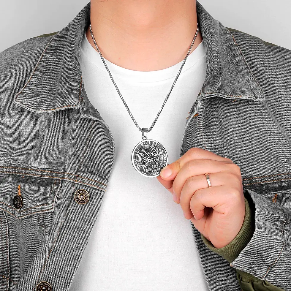 Thumbnail: St. Michael Protector Necklace - Men's Stainless Steel