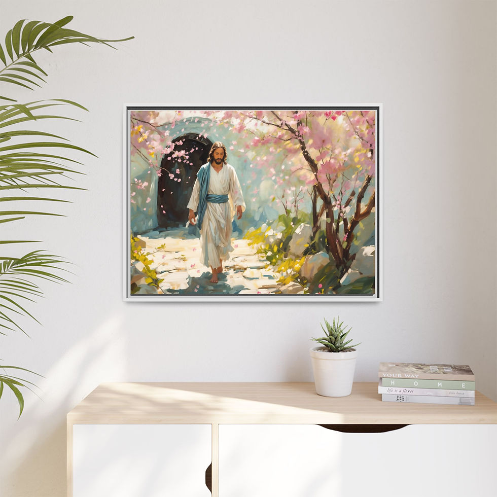 Thumbnail: Framed Canvas: Jesus in Spring Blossoms Serenity