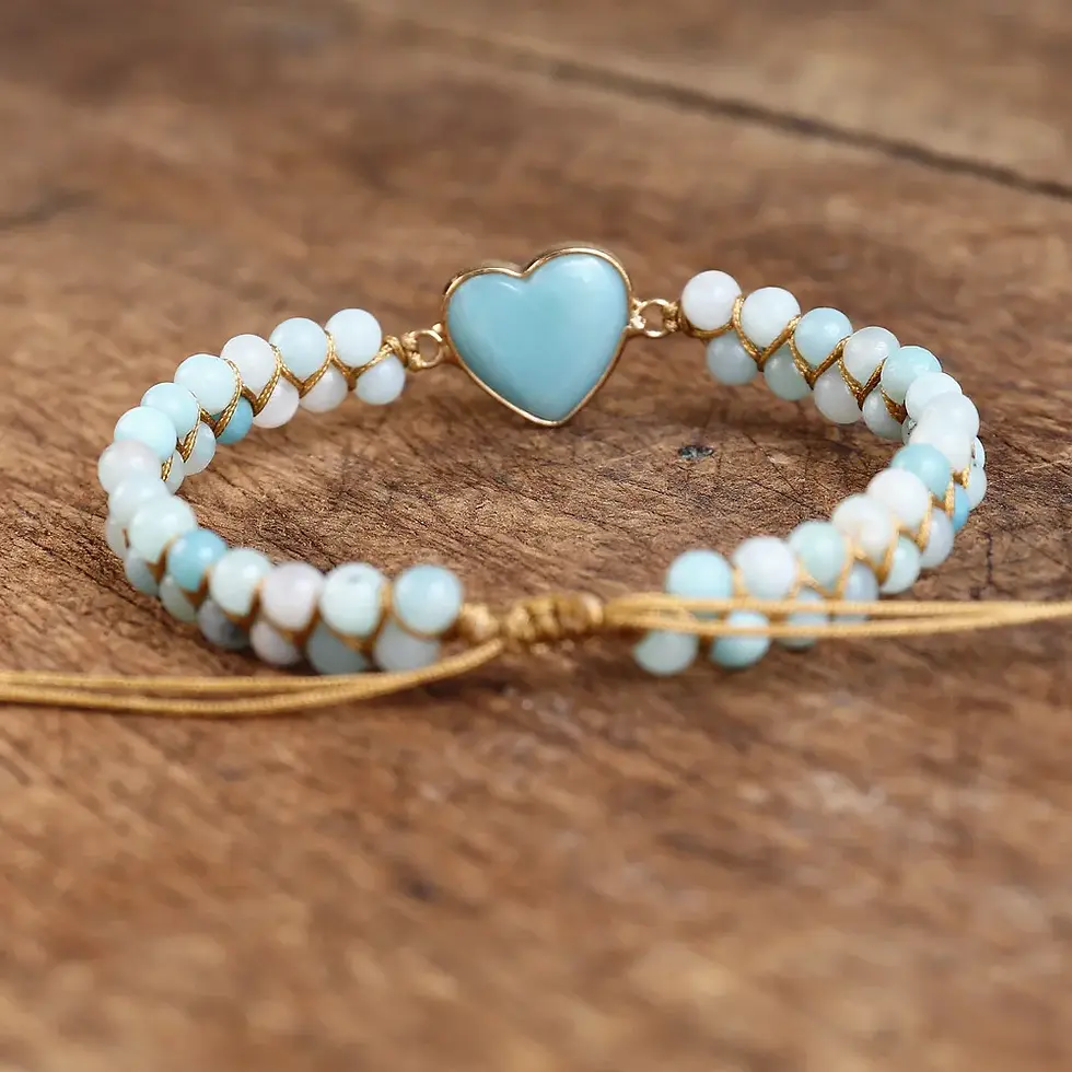 Thumbnail: Amazonite Heart Charm Bracelet - Macrame Love Wrap