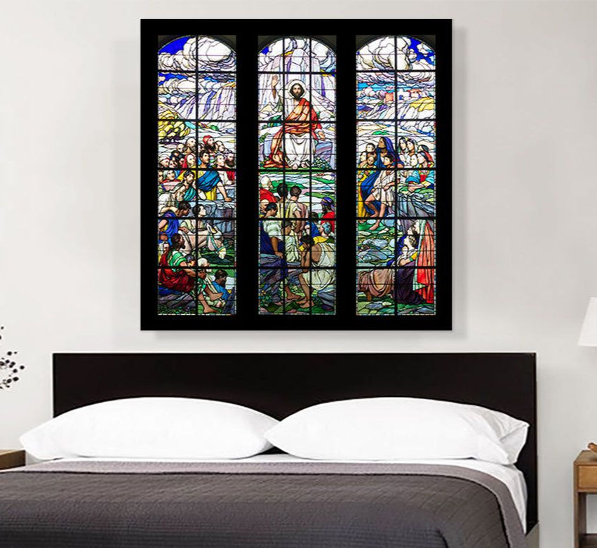 Sermon on Mount Canvas - Beatitudes Window Art, stretched canvas stained glass religious beatitudes scene square sizes