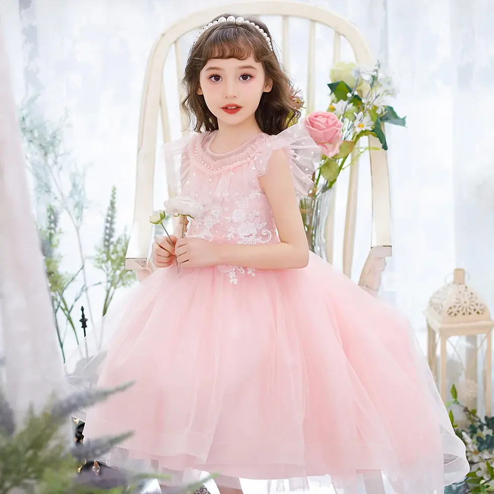 Thumbnail: First Communion Girl Dress - Crystal Floral Gown, polyester girl communion dress knee-length crystal floral sleeveless ball g