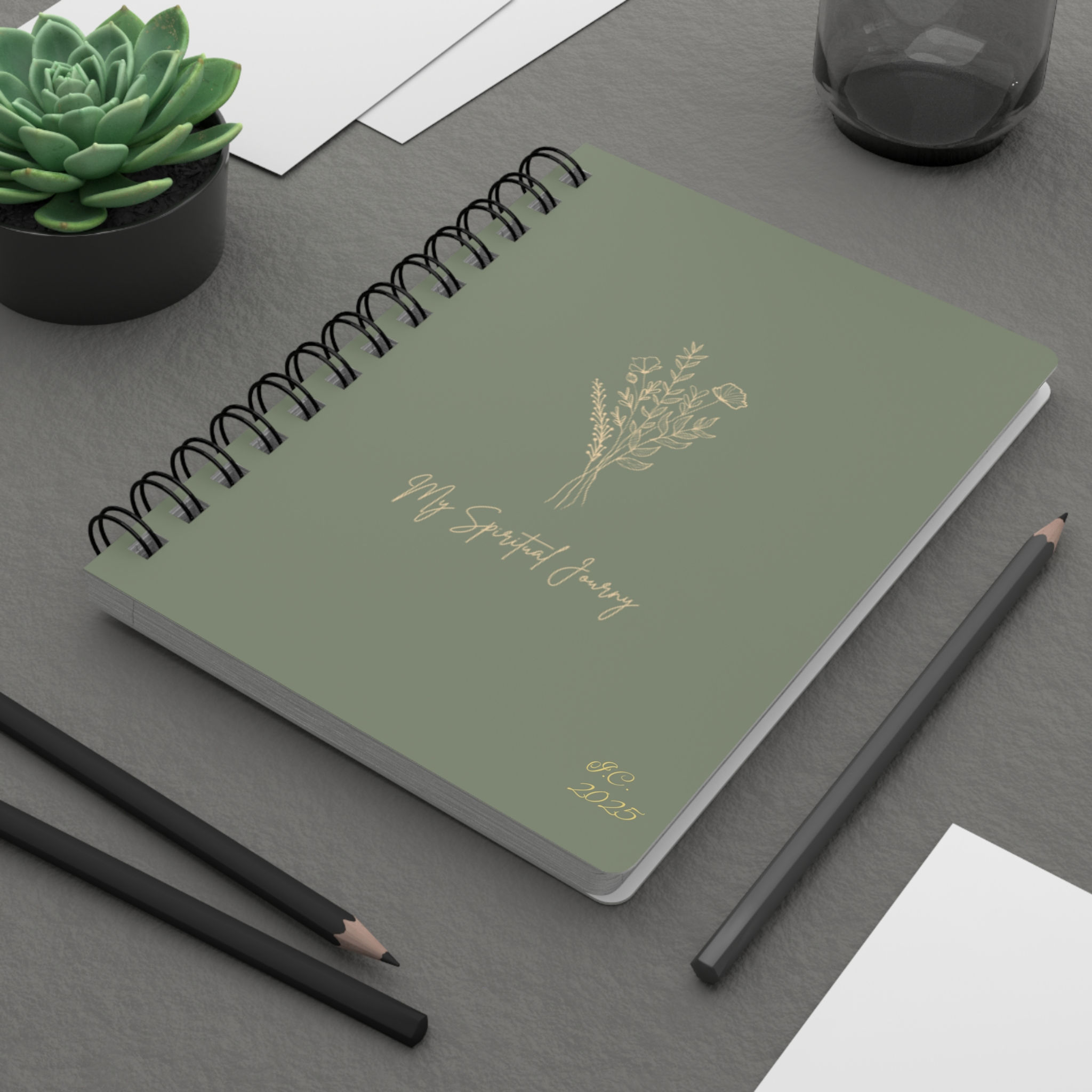 My Spiritual Journey Spiral Bound Journal — Personalize Now!, 5 x 7 inch spiral journal with glossy laminated cover and 150 l