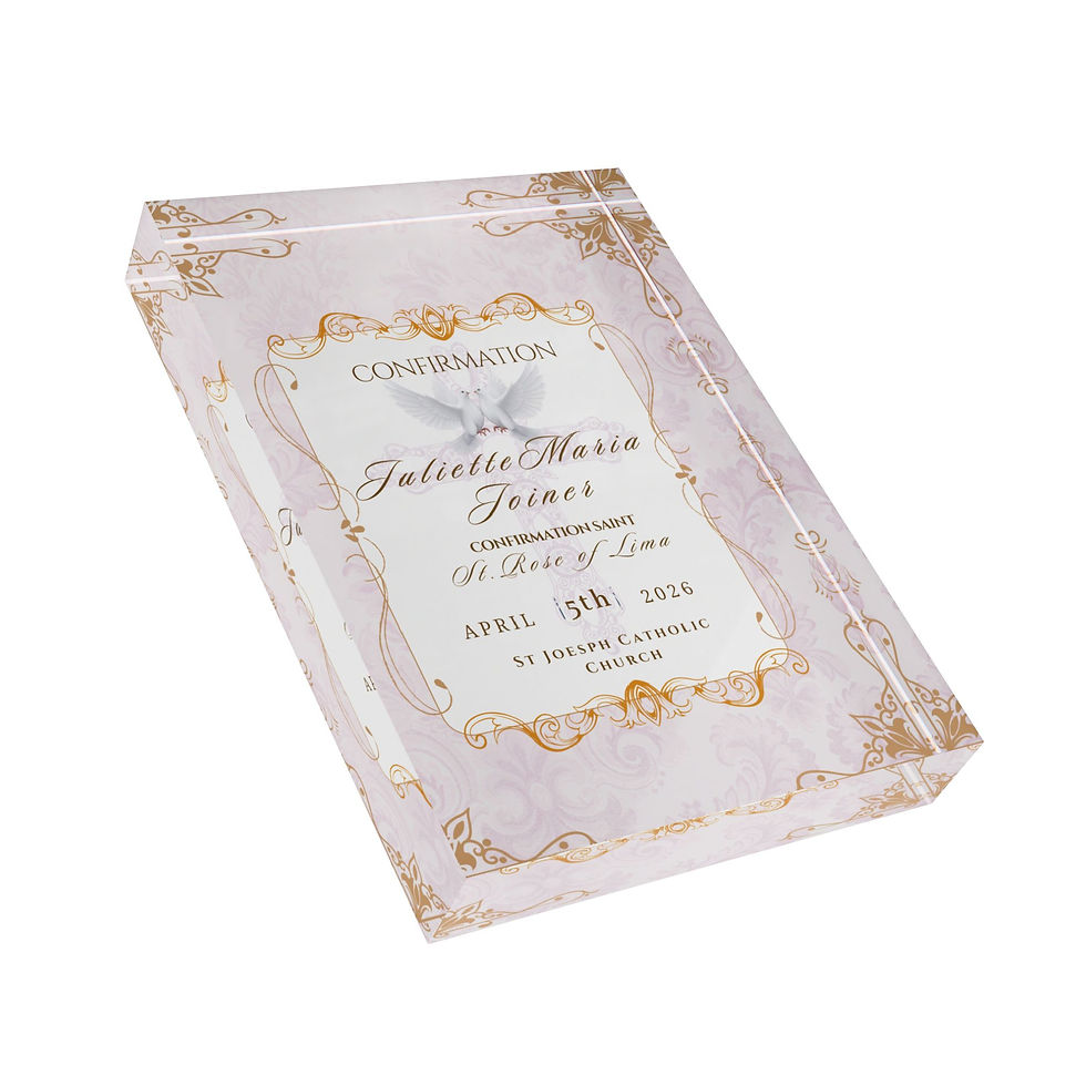 Thumbnail: Elegant Confirmation Photo Block - 5x7 Vertical, clear acrylic photo block with Confirmation image, custom name, date, saint,