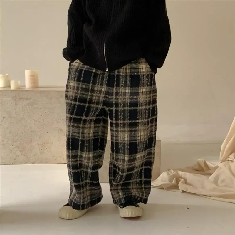 縮圖：Pantalones de pierna ancha con estampado a cuadros  Unisex. Otoño-Invierno.