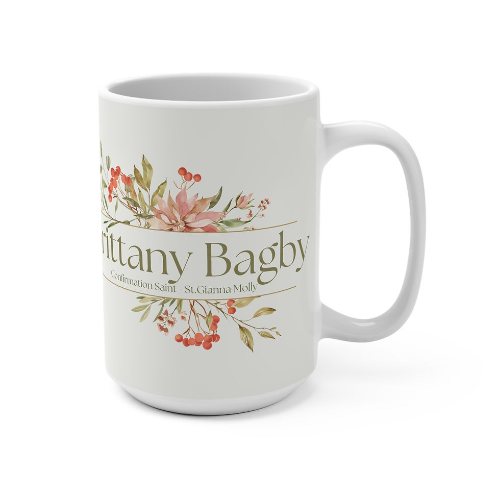 Thumbnail: Pink Floral Personalized Confirmation Mug - 15oz Graceful Keepsake, white ceramic mug with soft pink flowers, dove accent, an