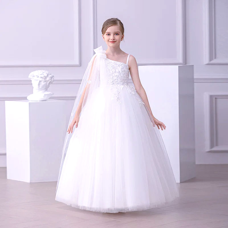 First Communion Asymmetrical Gown - Floral Purity Blossom tulle embroidery ball gown white pink