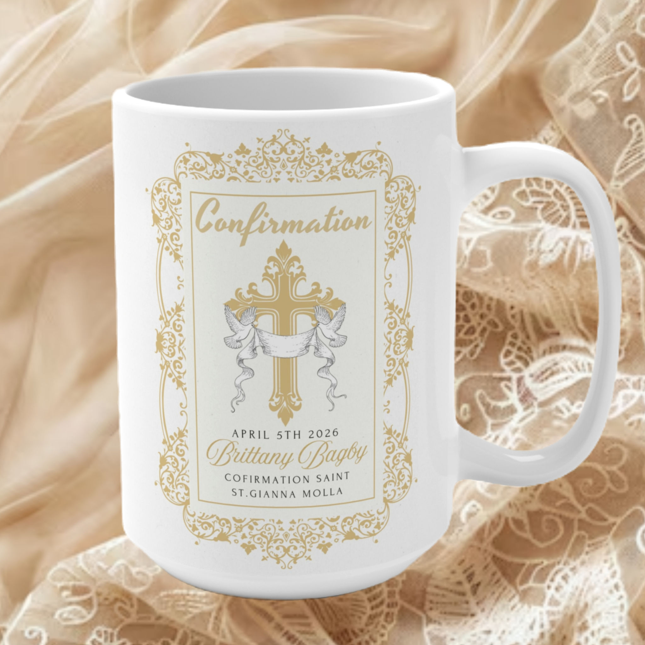 Elegant Personalized Confirmation Mug 15oz