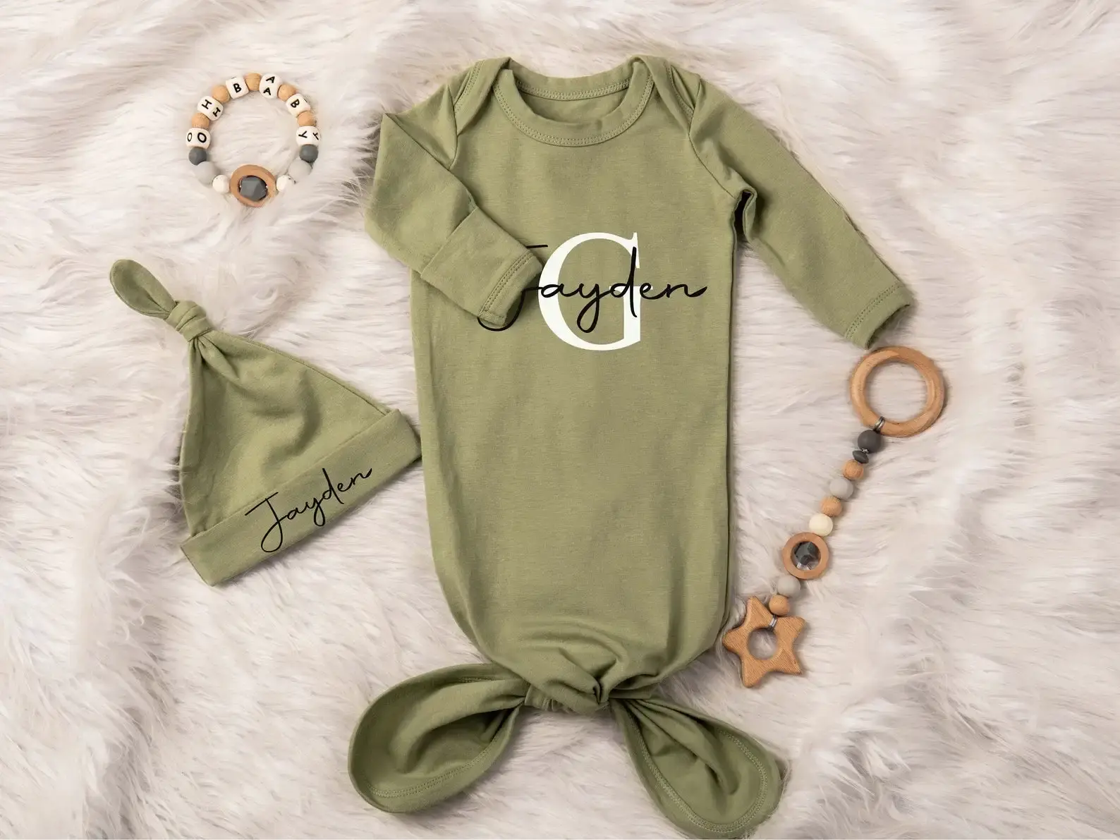 Personalized Newborn Knotted Gown - Baby Coming Home Set