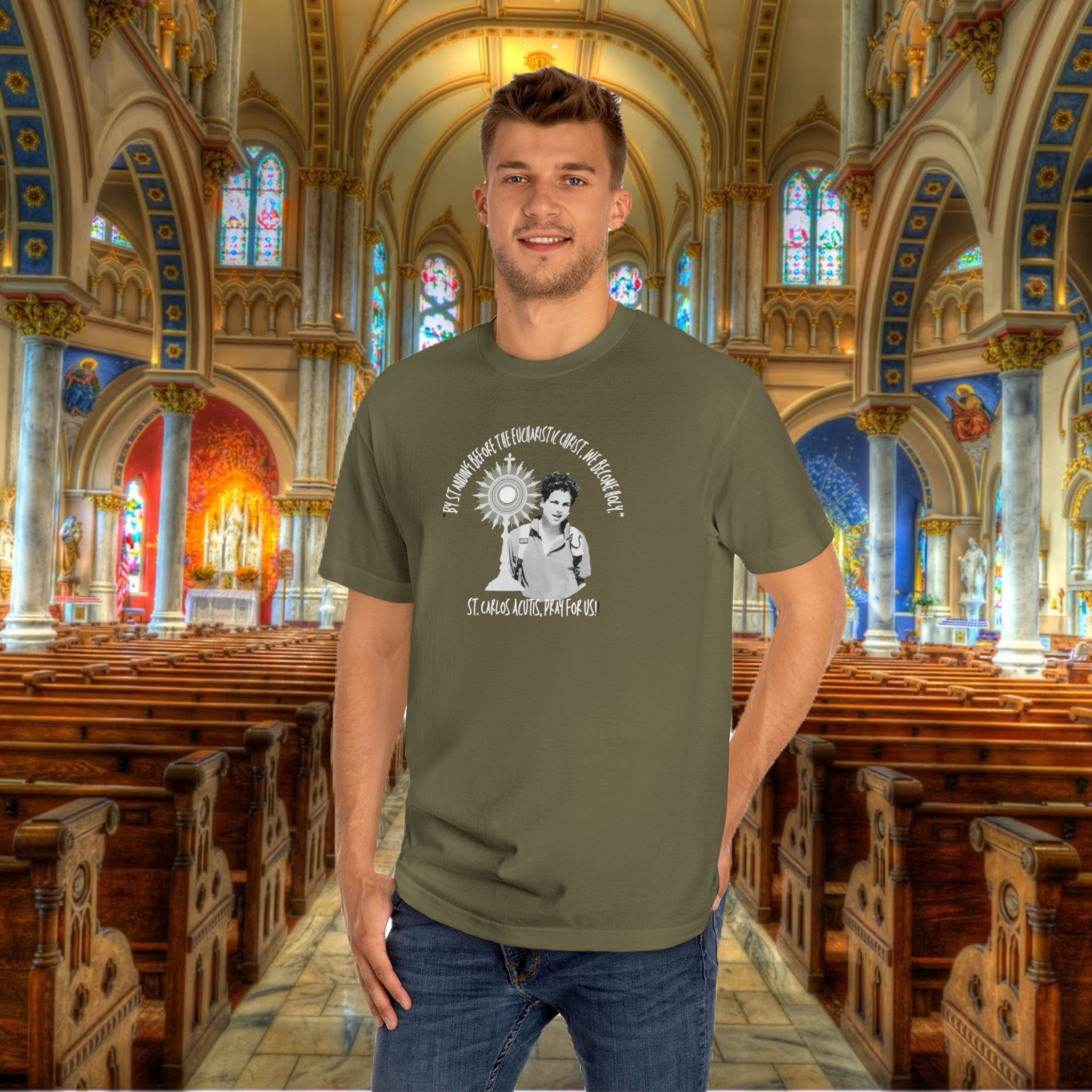 St. Carlos Acutis Tee - Heavenly Faith Garment