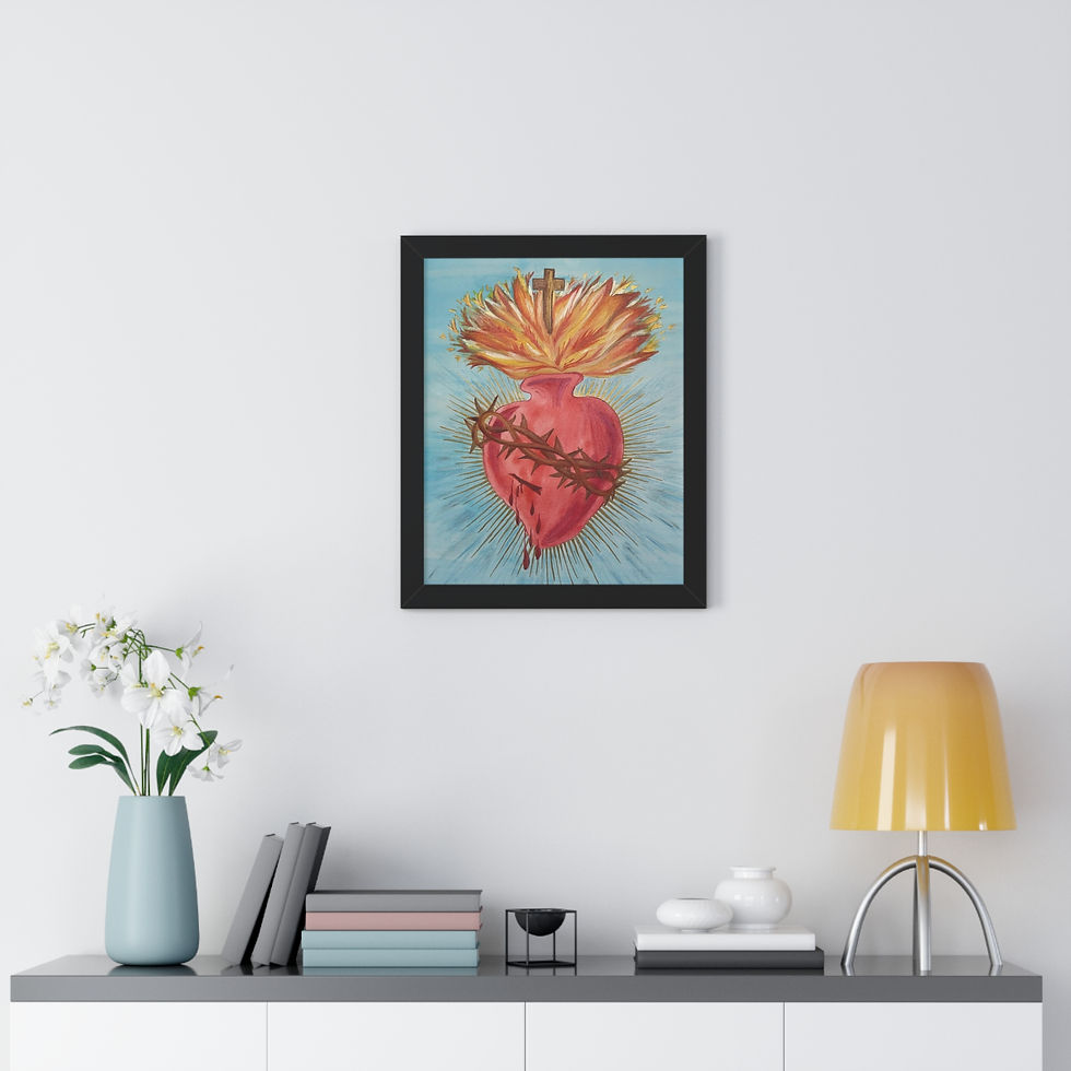 Thumbnail: Most Sacred Heart by Anna Crout - Mercy’s Flame Framed Print