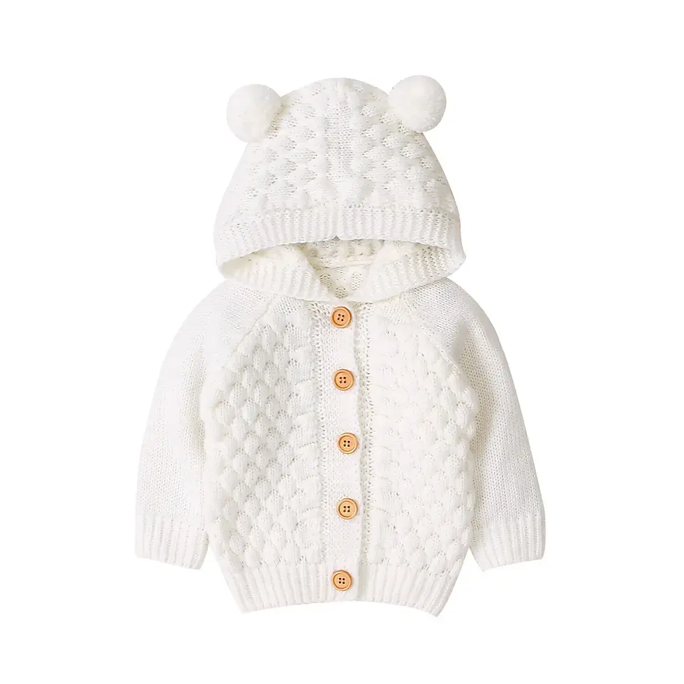 Catholic Baby Hooded Baptism Cardigan 3-24M — Cable Knit Button Sweater, cotton polyester hooded cable knit button cardigan g