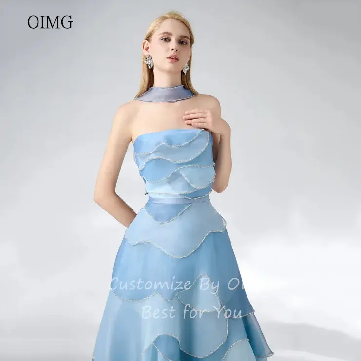 Thumbnail: Blue Strapless a Line Prom Gown