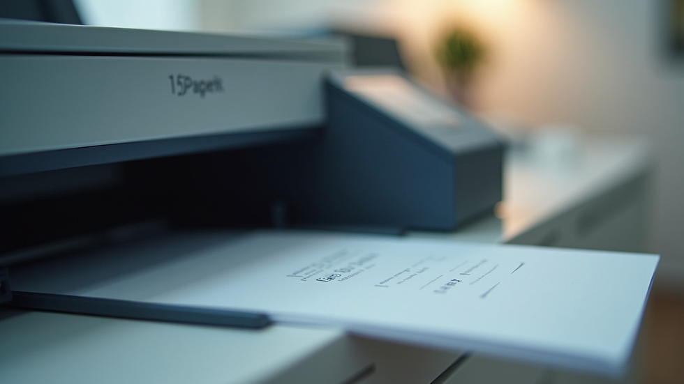 Close-up view of modern office printer with paper tray