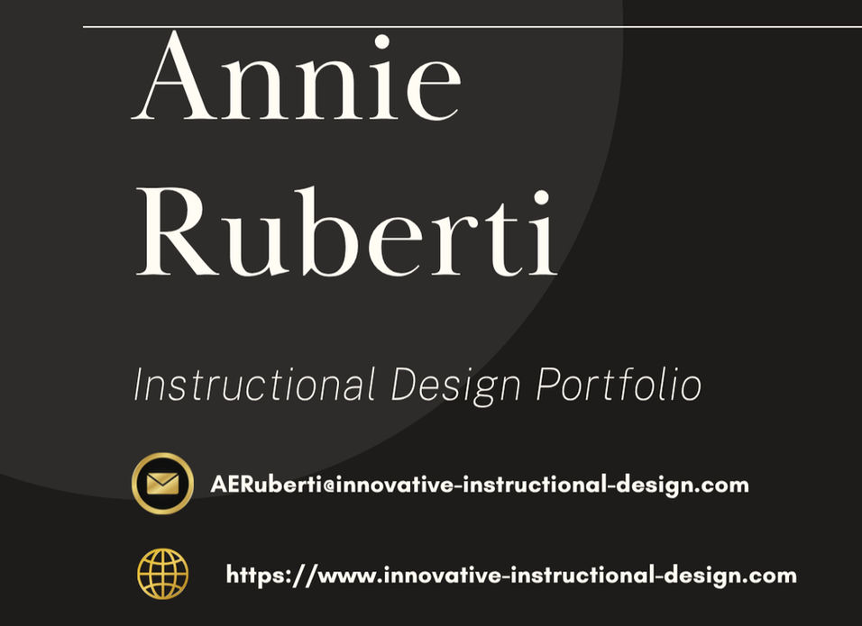 Black business card with text and circular photo.