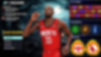 Basketball player in a red "Rockets" jersey with number 35, on a fantasy court. Moonlit forest backdrop with badges and attributes displayed.