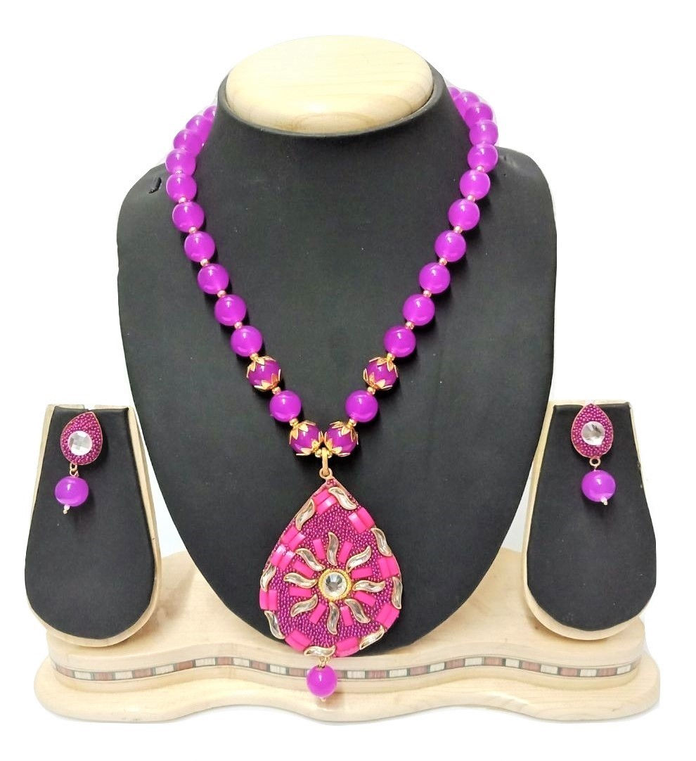 Pink Color Necklace set with purple pearl Set byMC
